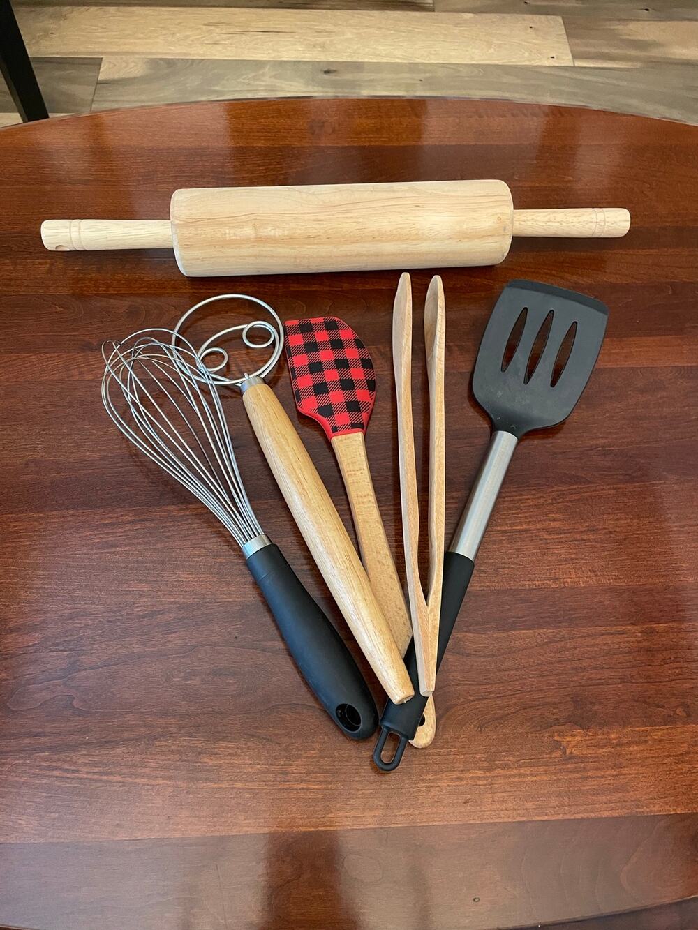 Kitchen Utensil Bundle Whisks Spatulas Wooden Tongs Rolling Pin